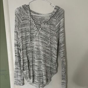Soft and Sexy Gray Striped Lace-Up Hoodie